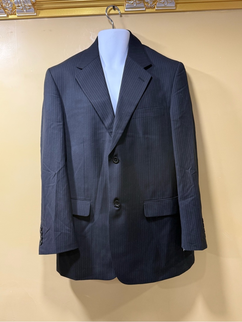 Men's Pinstripe Two-Button Blazer - Black